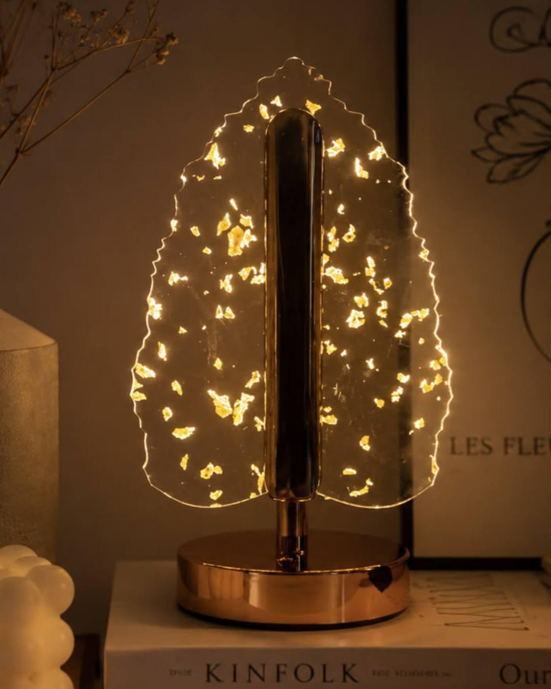 Golden Crystal Leaf-shaped Led Table Lamp