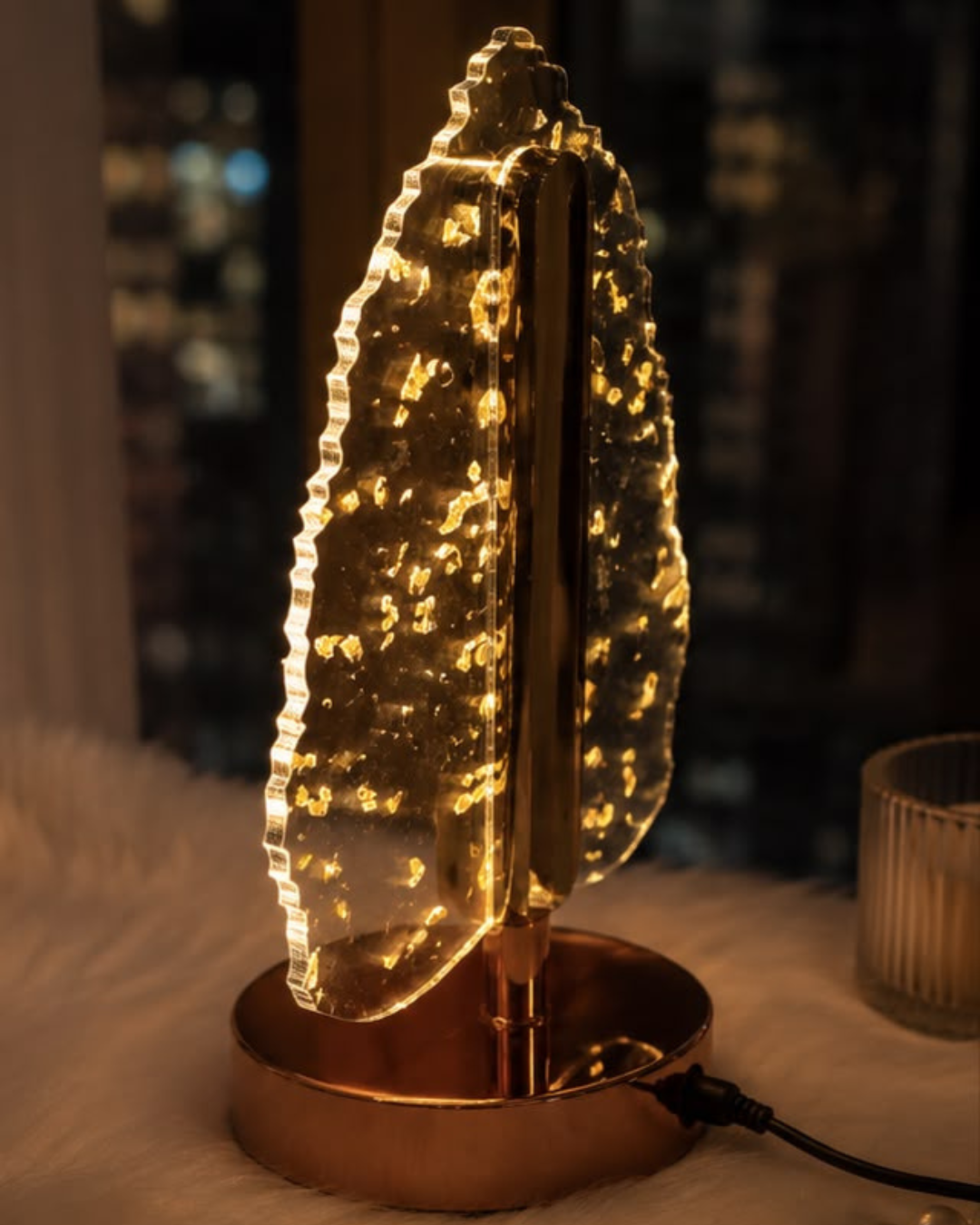 Golden Crystal Leaf-shaped Led Table Lamp